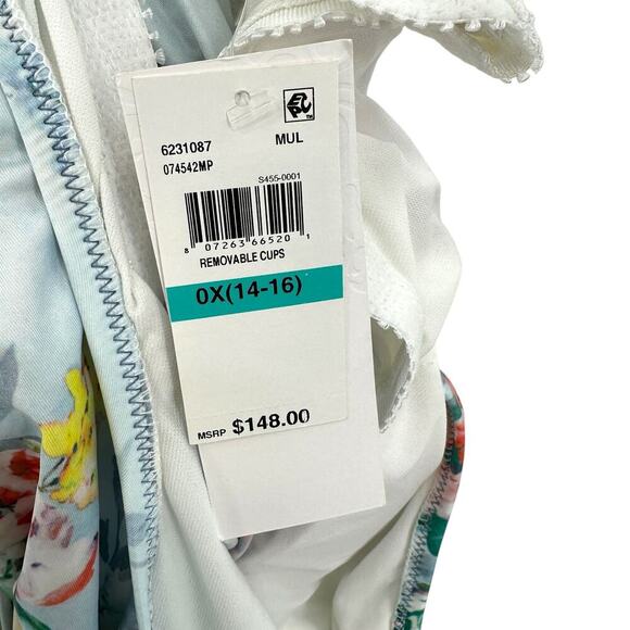 BECCA by Rebecca Virtue Femme Flora One‎ Piece Swimsuit Blue Plus Size 0X - Picture 9 of 11